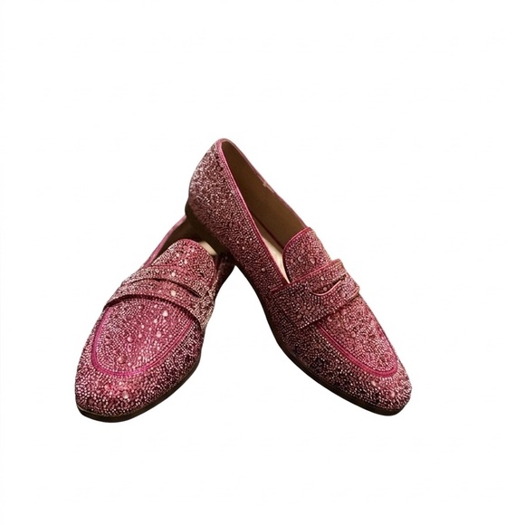 Sugar Thrillz Pink Rhinestone Loafers • Sparkly Crystal Penny Loafers • Fuchsia - Picture 2 of 5